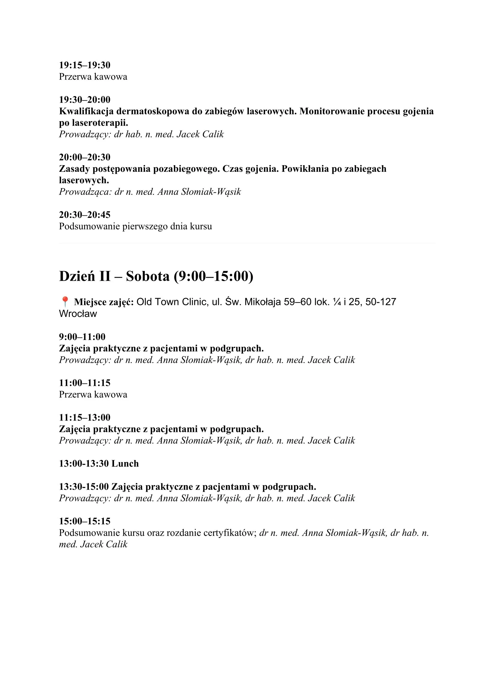 Agenda kursu Laser CO2 — strona 2